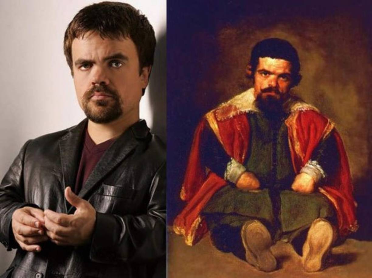 Peter Dinklage y el cuadro 'El bufón don Sebastián de Morra' del pintor Diego Velázquez. La pintura data del siglo XVII.
