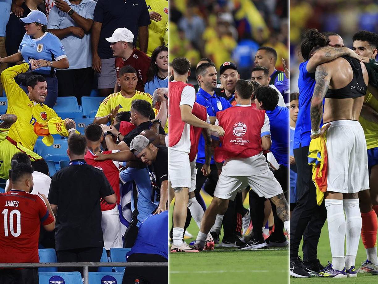 El partido Uruguay-Colombia, de las semifinales de la Copa América 2024, terminó con un brutal zafarrancho que empezó en el campo y se trasladó a las gradas con varios jugadores uruguayos peleándose con hinchas colombianos. Darwin Núñez pasó del llanto a los golpes.