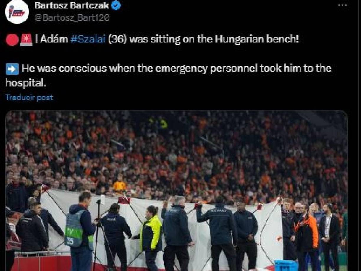 El exjugador del Real Madrid fue trasladado a un hospital tras desplomarse en el banquillo mientras se jugaba el Países Bajos-Hungría.