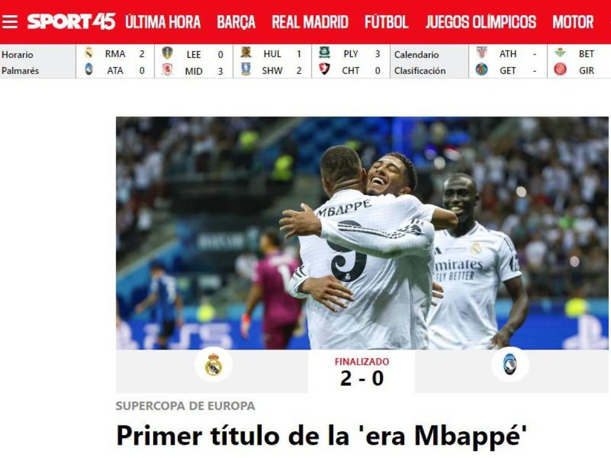 Diario Sport de Barcelona: “Primer título de la era Mbappé”.