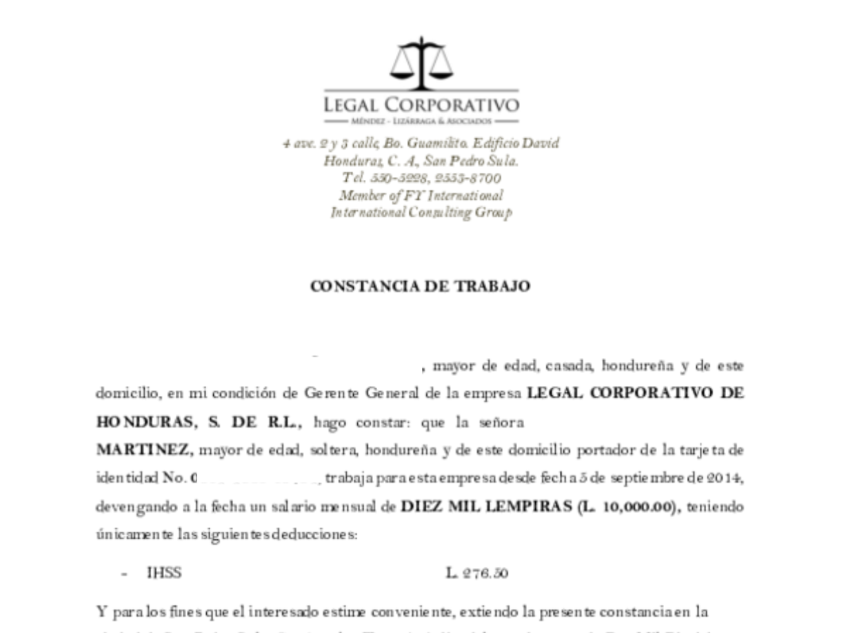 3. Constancia de trabajo con deducciones (Personas asalariadas)