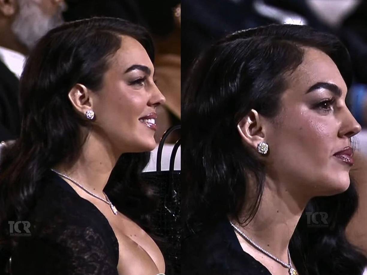 Georgina Rodríguez completó su glamoroso look con una llamativa joya de diamantes y llevó sus pertenencias en un bolso Birkin de piel de cocodrilo negro, valorado en unas 60.000 libras esterlinas.