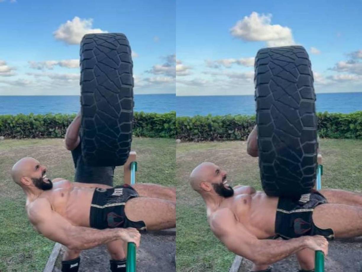 En las imágenes se aprecia que su compañero de práctica levanta un neumático y luego golpea a Yassine en los abdominales.