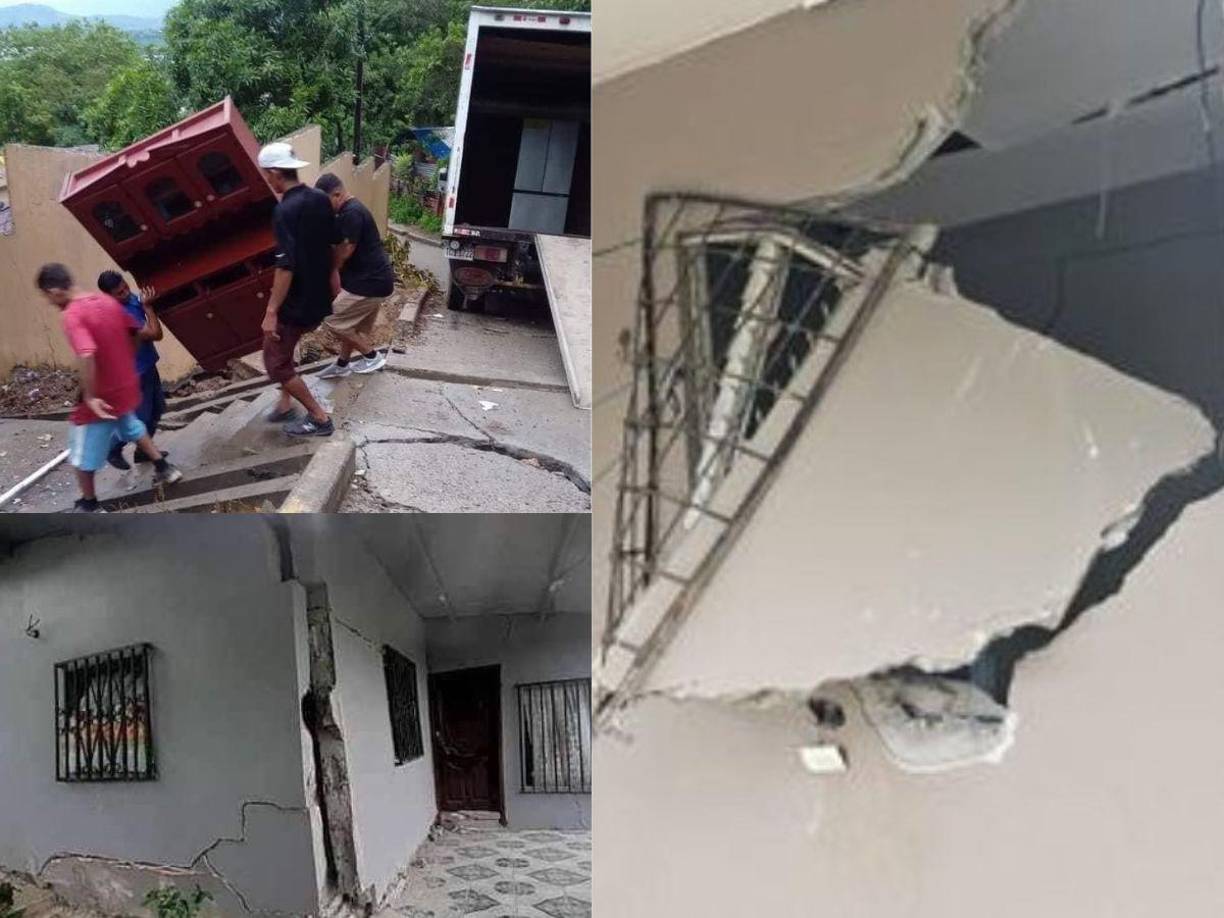 Decenas de familias abandonaron sus hogares este lunes tras reportar una falla geológica en la zona del barrio Las Lomas y Miguel Yanez, Villanueva, Cortés, zona norte de Honduras.
