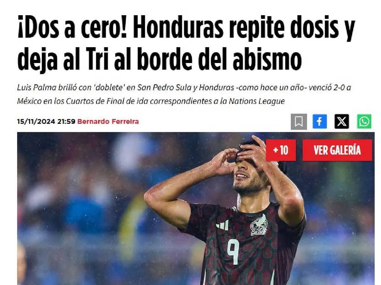 “¡Dos a cero! Honduras repite dosis y deja al Tri al borde del abismo”, Diario Excélsior.