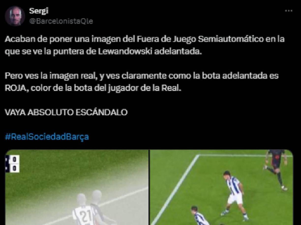 El árbitro concedió inicialmente el gol, desde el VAR le informaron que Lewandowski estaba adelantado a la hora de rematar el balón.