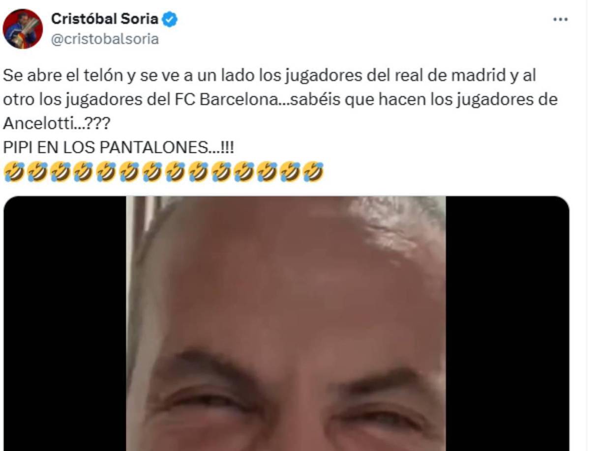 Cristóbal Soria se mofó de los madridistas luego de la goleada del Barcelona. 