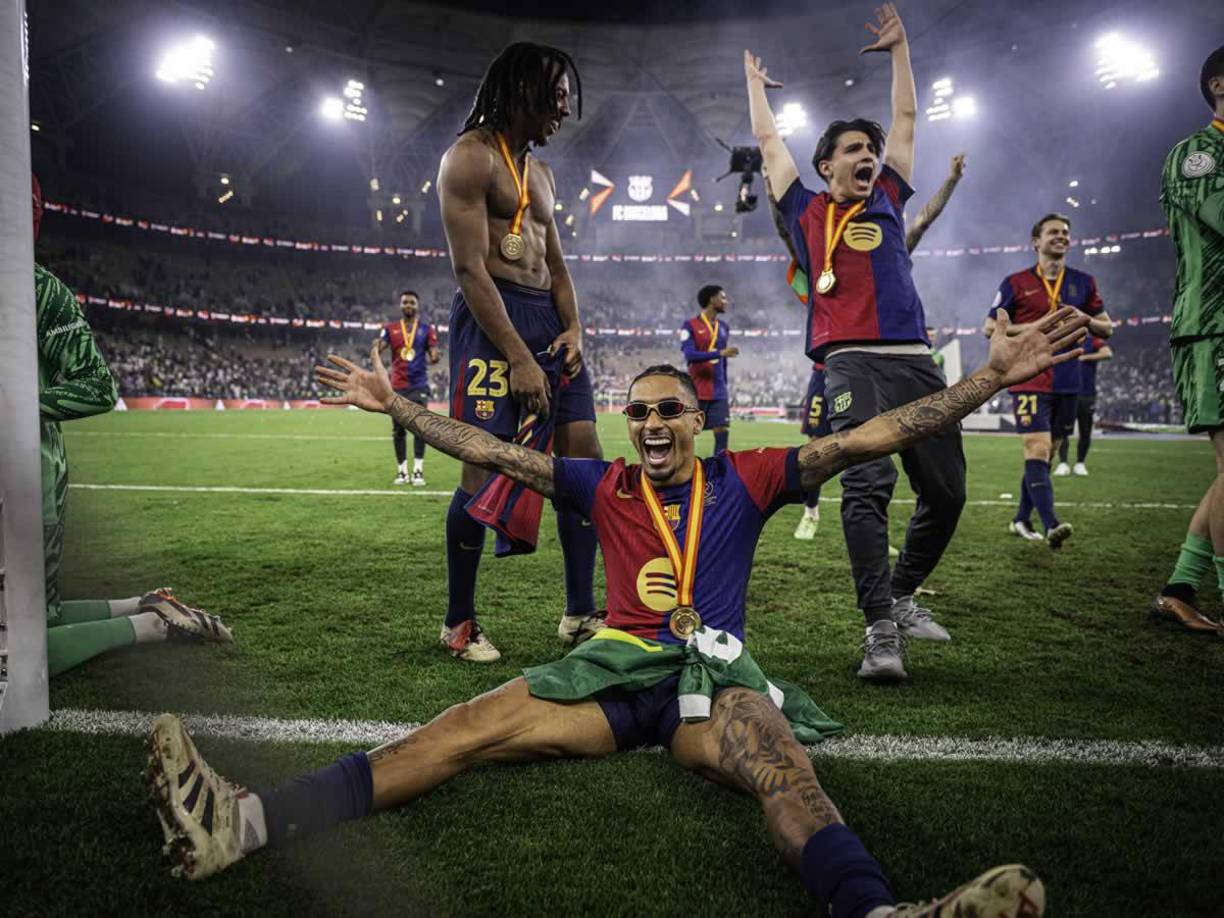 Lamine Yamal fue uno de los que más celebró el título de la Supercopa de España.