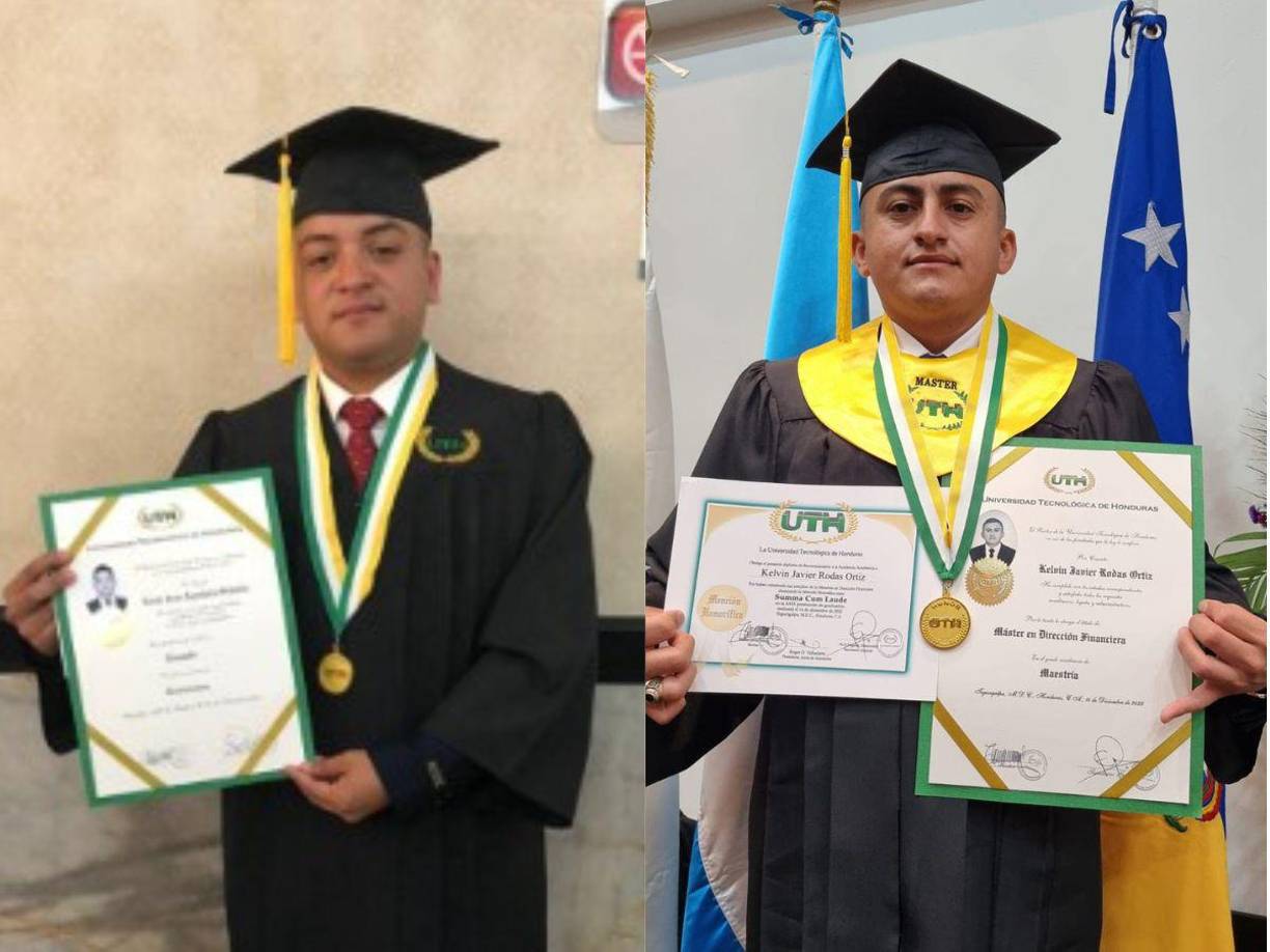 Erick Aguilera y Kelvin Rodas dos de los cuatro policías graduados en la UTH.