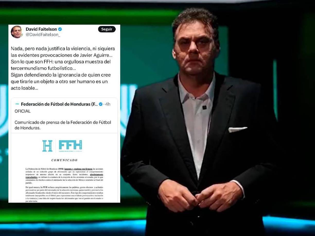Faitelson explotó y decidió responder al comunicado: “Nada, pero nada justifica la violencia, ni siquiera las evidentes provocaciones de Javier Aguirre...Son lo que son FFH: una orgullosa muestra del tercermundismo futbolístico...Sigan defendiendo la ignorancia de quien cree que tirarle un objeto a otro ser humano es un acto loable...”