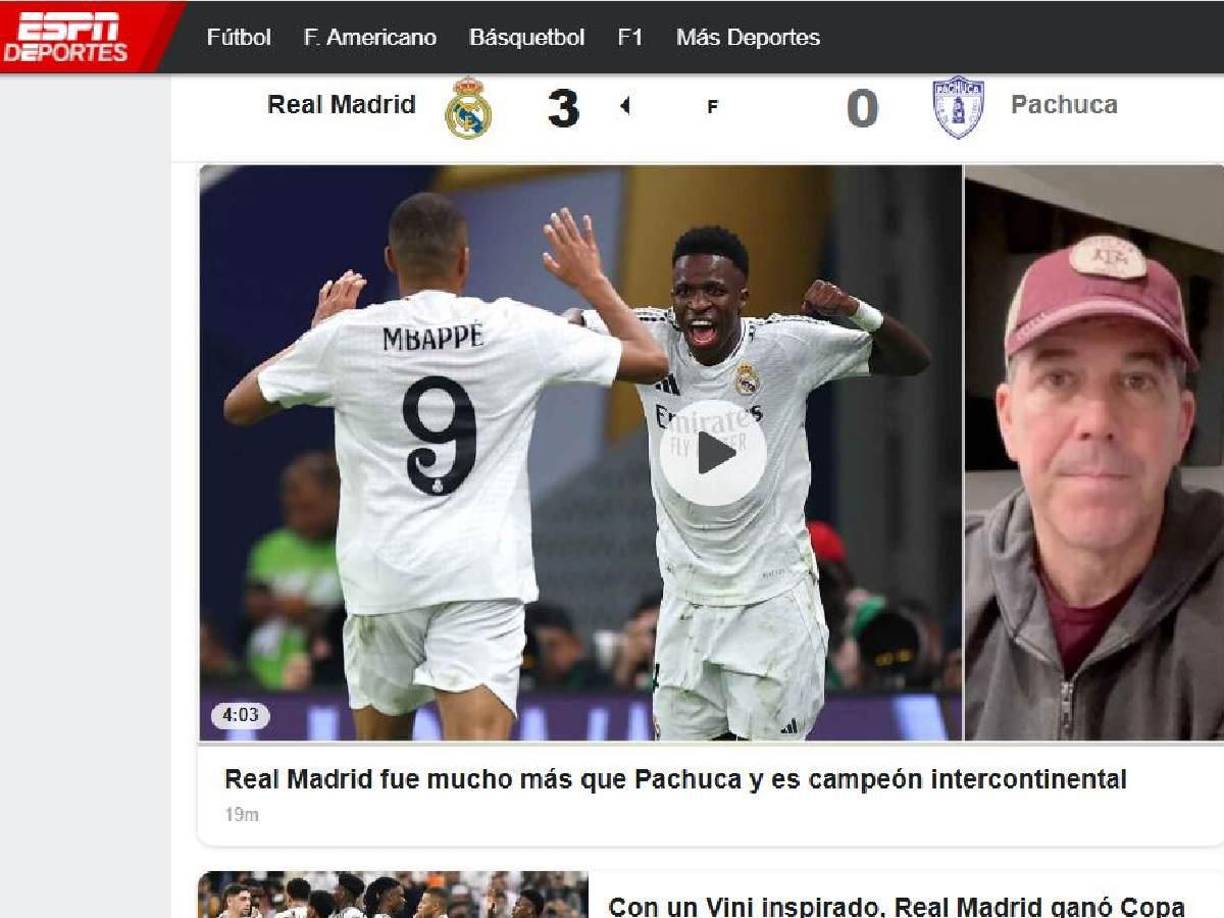 ESPN: “Real Madrid fue mucho más que Pachuca y es campeón Intercontinental”