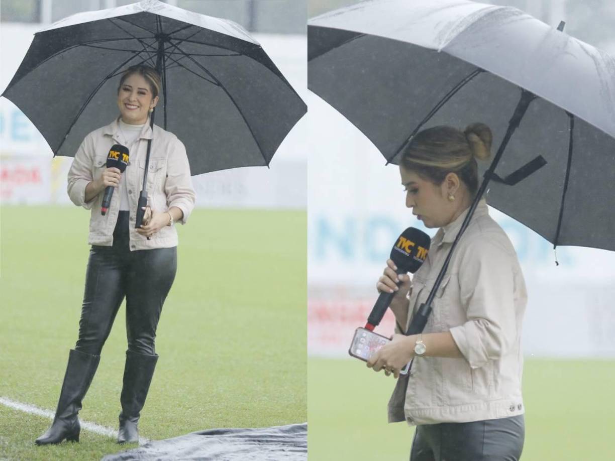 Las bellas periodistas también llegaron equiparadas en la previa del juego entre Real España vs Génesis.