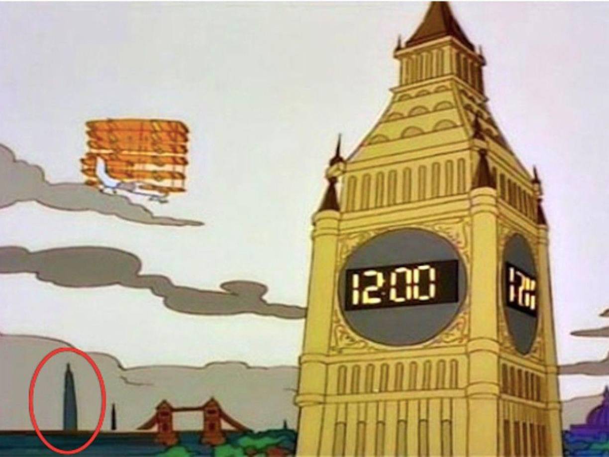 El Shard of Glass en Londres sale en un capítulo de 1995, pero su construcción comenzó en 2008.