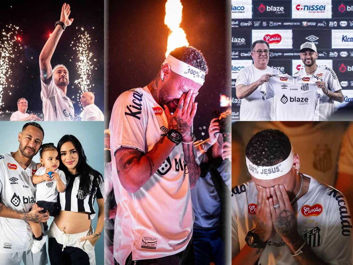 Neymar está de vuelta en casa. El delantero brasileño se presentó oficialmente este viernes con el Santos ante miles de aficionados que transformaron el estadio Vila Belmiro en una gran fiesta y emocionaron a su nuevo 10, a pesar de la lluvia. Fotos: EFE y @SantosFC