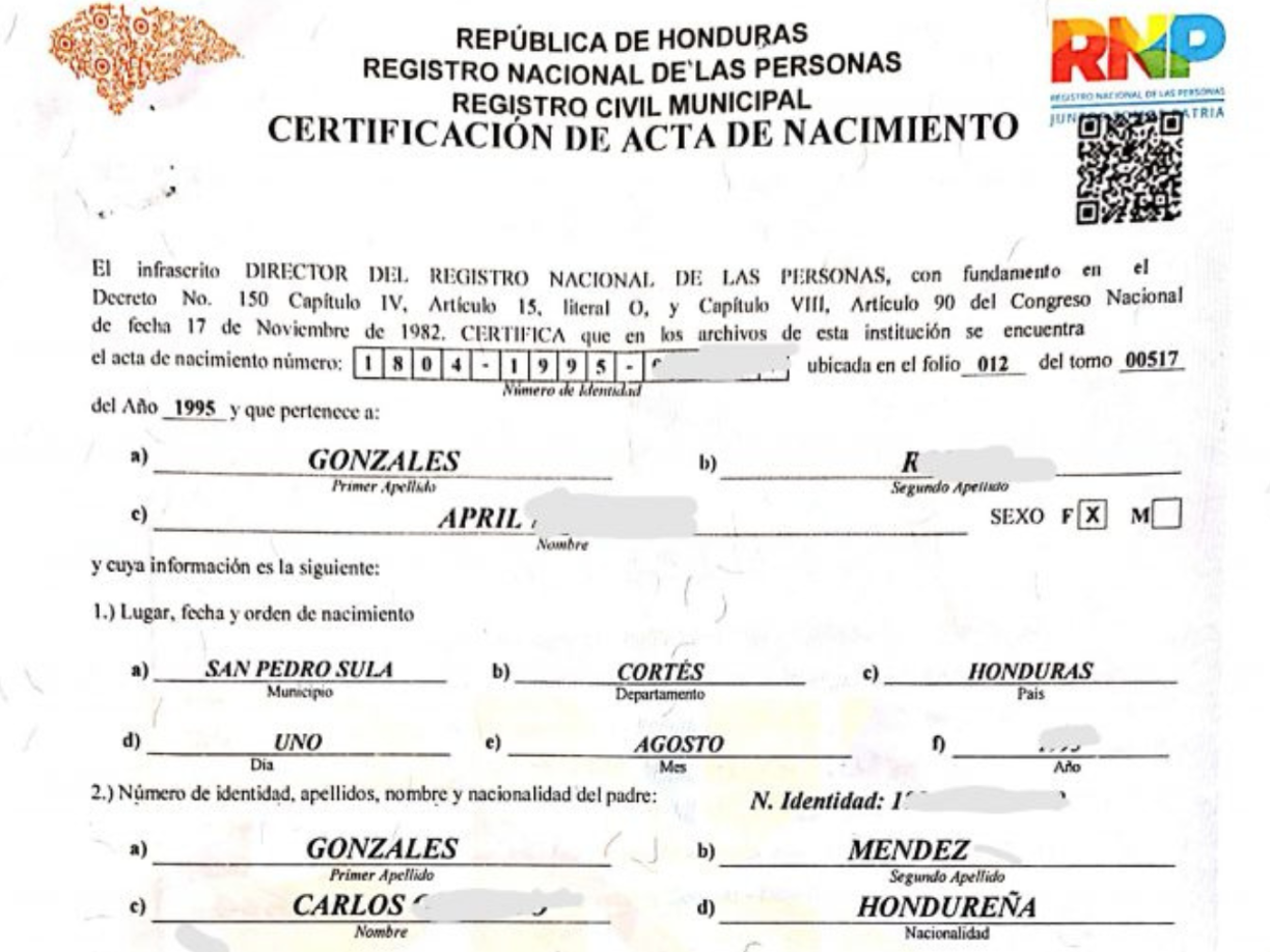 1. Partida de nacimiento original.