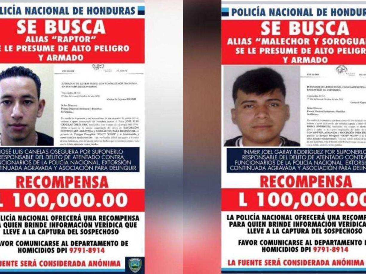 En junio de 2022, la Policía Nacional ofreció una recompensa de 100 mil lempiras por dar con los paraderos de Inmer Joel Garay Rodríguez, alias “Malhechor” y José Luis Canelas Oseguera, alias “Raptor”, por suponerlos como los responsables de la muerte de cinco personas en una masacre registrada en La Paz.