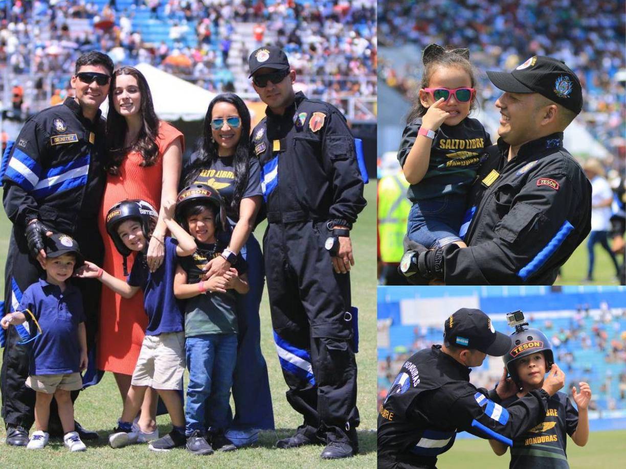 Los elogios y el amor familiar hacia los paracaidistas tras su caída libre dentro de la cancha del Estadio Nacional José Chelato Uclés ha hecho conmover a la concurrencia asitente en los desfiles patrios del 202 años de Independencia de Honduras.