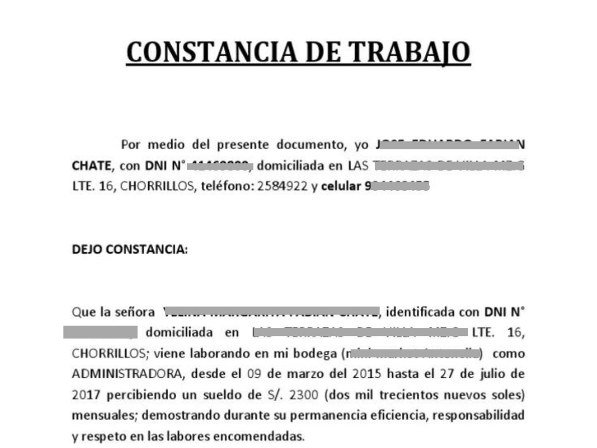  6. Constancia de trabajo con indicación del cargo, sueldo, antigüedad y beneficios derivados de la relación laboral. 