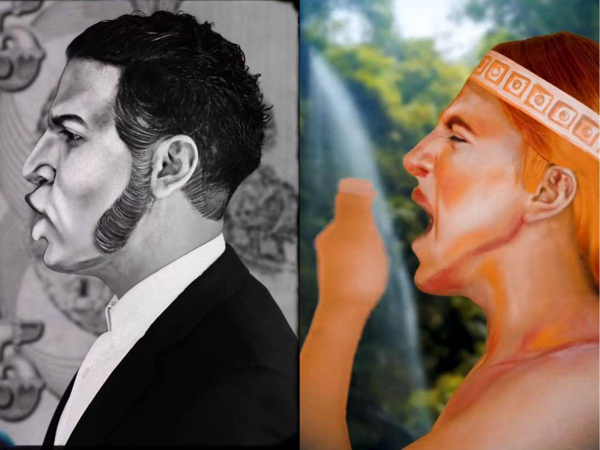 En el trend, Daniel López muestra a los próceres Francisco Morazán y Lempira. 