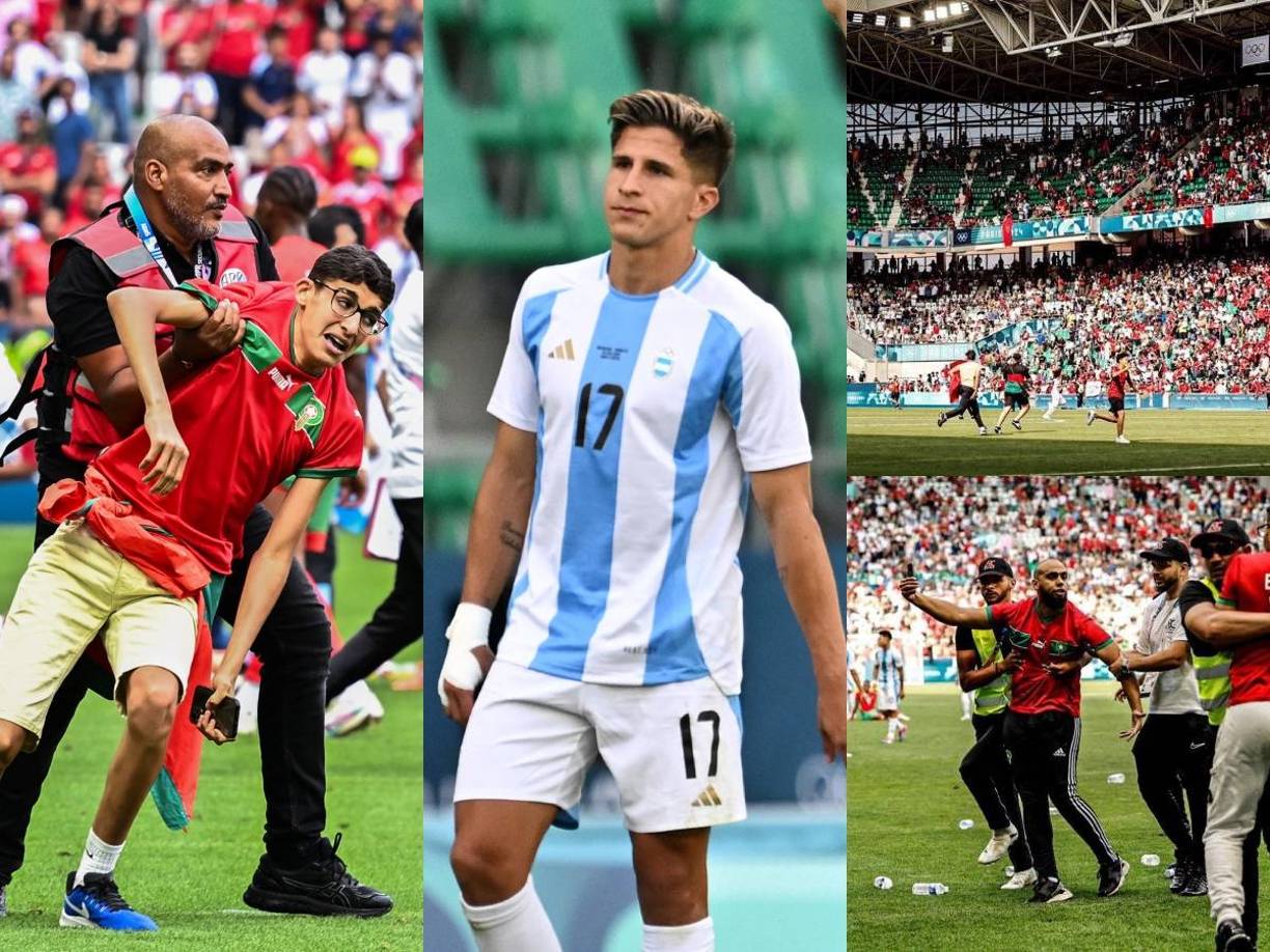 La <b>Argentina</b> de Javier Mascherano tuvo un debut amargo en los Juegos de París al caer 2-1 contra el <b>Marruecos</b> de Achraf Hakimi este miércoles en el estadio Geoffroy-Guichard, en Saint-Étienne, testigo de un insólito final de juego.