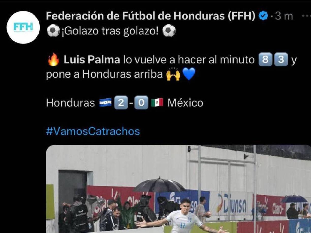 La federacion resalto la actuación de Luis Palma, con el doblete ante los aztecas.