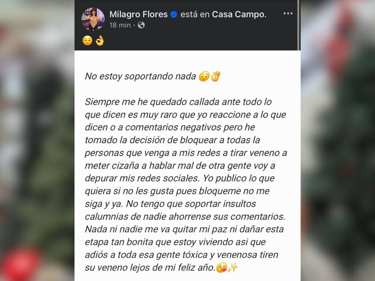 Este es el comunicado publicado por Milagro Flores. 