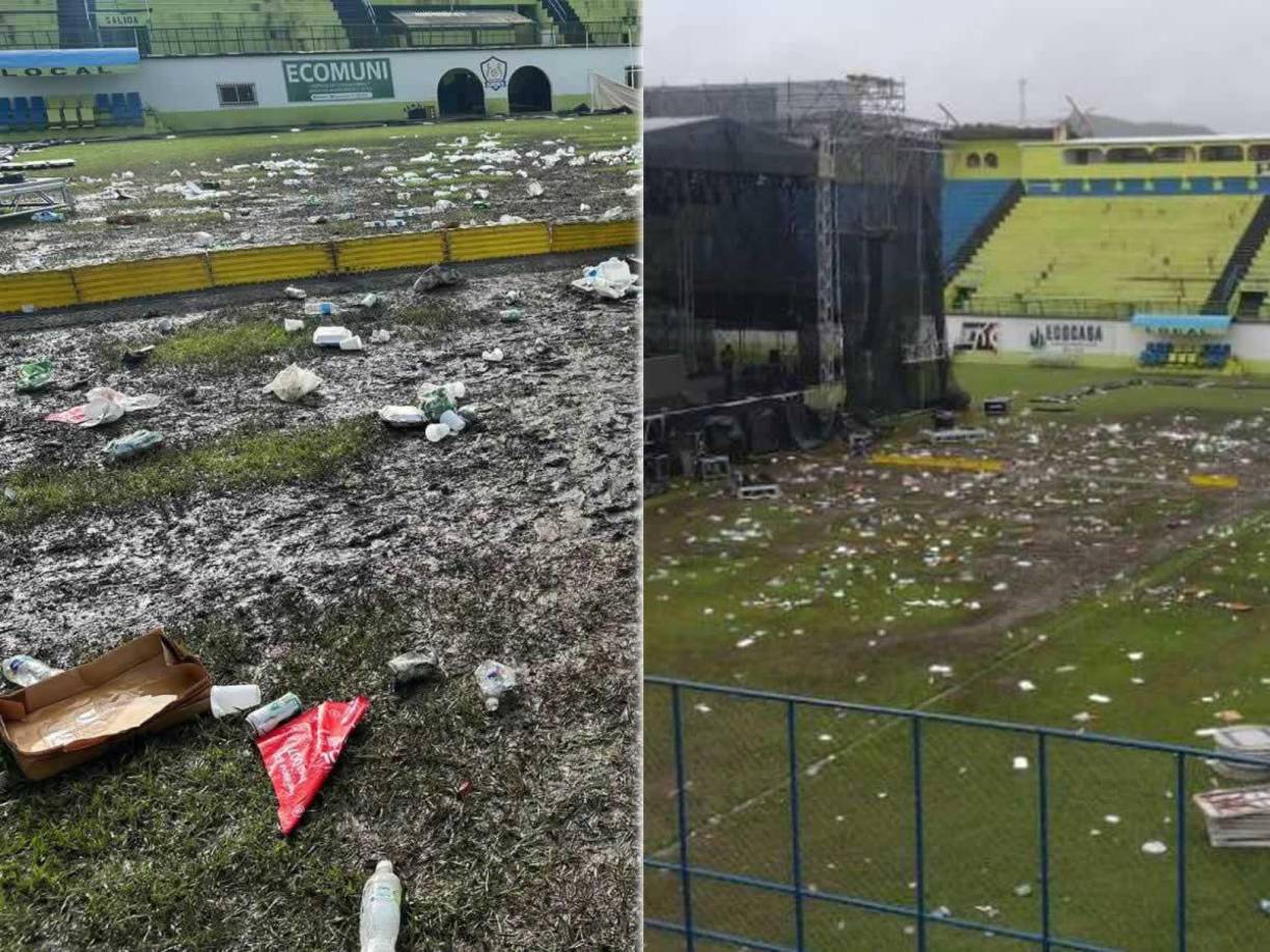 La cancha del estadio Juan Ramón Brevé Vargas de Juticalpa, Olancho, quedó en pésimas condiciones después de que se realizara un concierto de la banda mexicana Bronco.