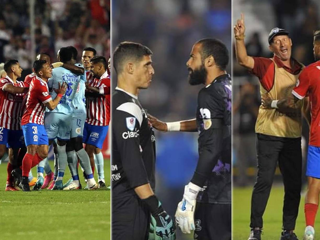 Las imágenes que nos dejó el empate sin goles entre Motagua y Olimpia en la ida de la final del Torneo Apertura 2023, con una bronca en los últimos minutos en el estadio Nacional Chelato Uclés.