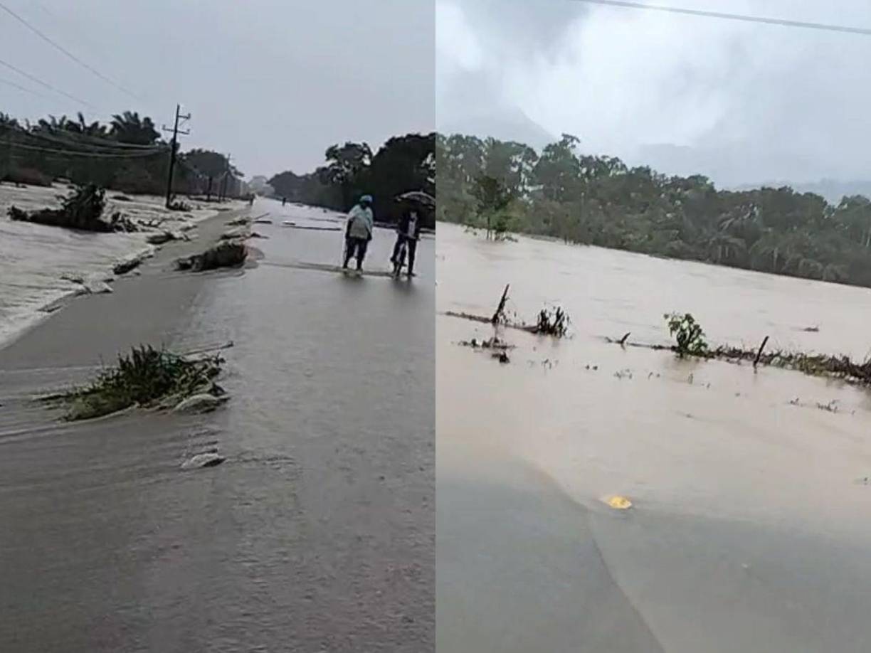 El río Arizona se ha desbordado por las torrenciales lluvias que se registran en el departamento de Atlántida.