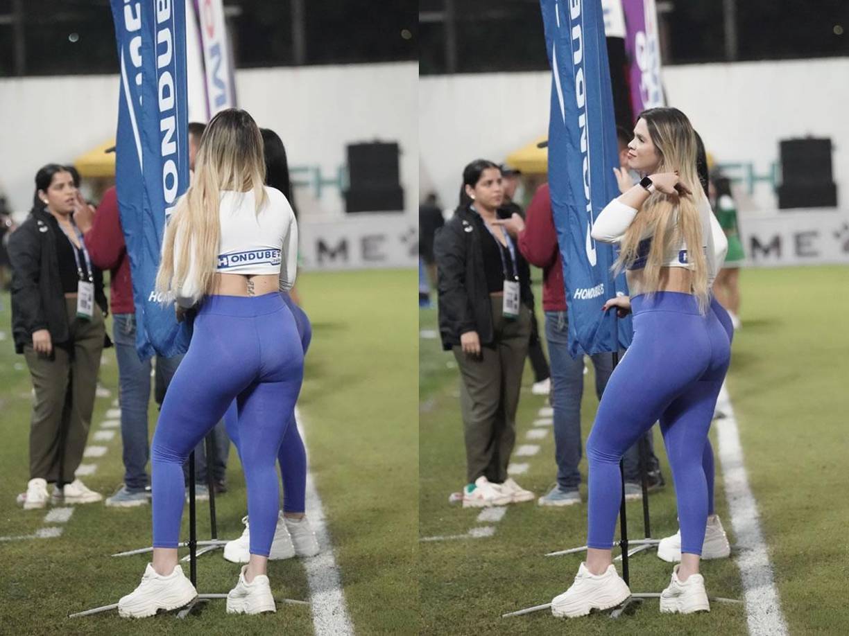Esta guapa edecán robó miradas en el campo del estadio Morazán.