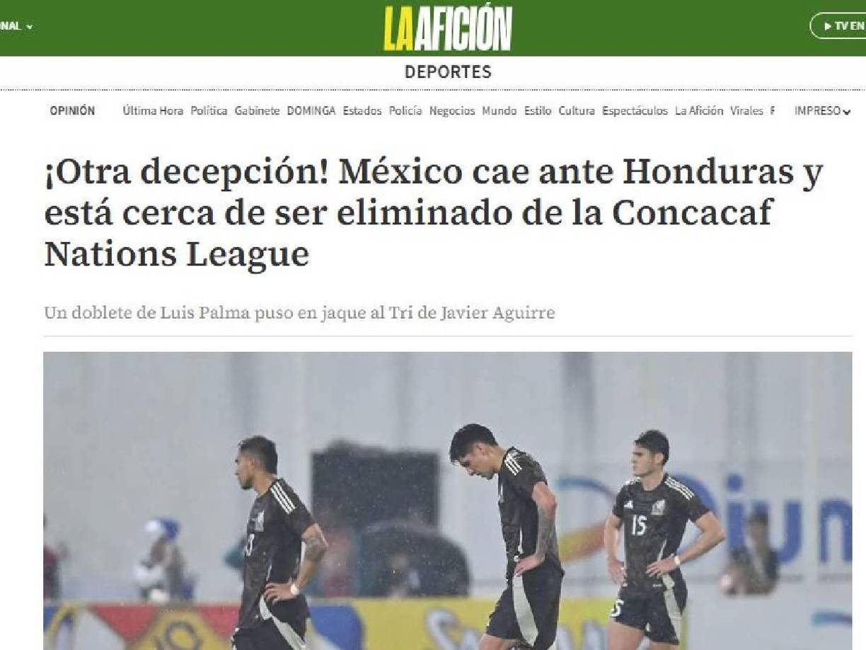 La Afición: “¡Otra decepción! México cae ante Honduras y está cerca de ser eliminado de la Concacaf Nations League”