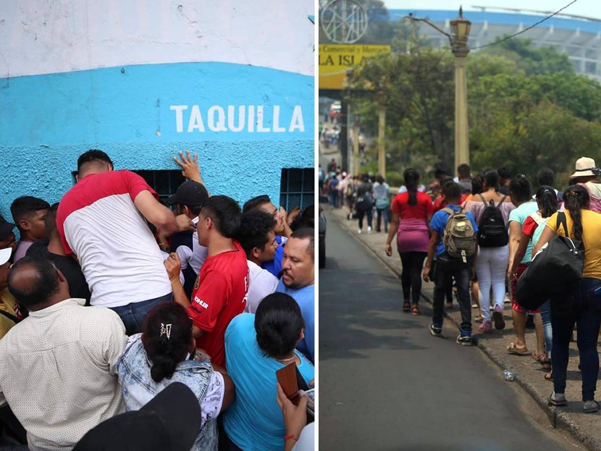Cientos de aficionados se aglomeraron en los alrededores del estadio Nacional Chelato Uclés para poder adquirir un boleto para la Gran Final del Torneo Clausura 2023 que jugarán Olimpia y Olancho FC el domingo en este recinto.