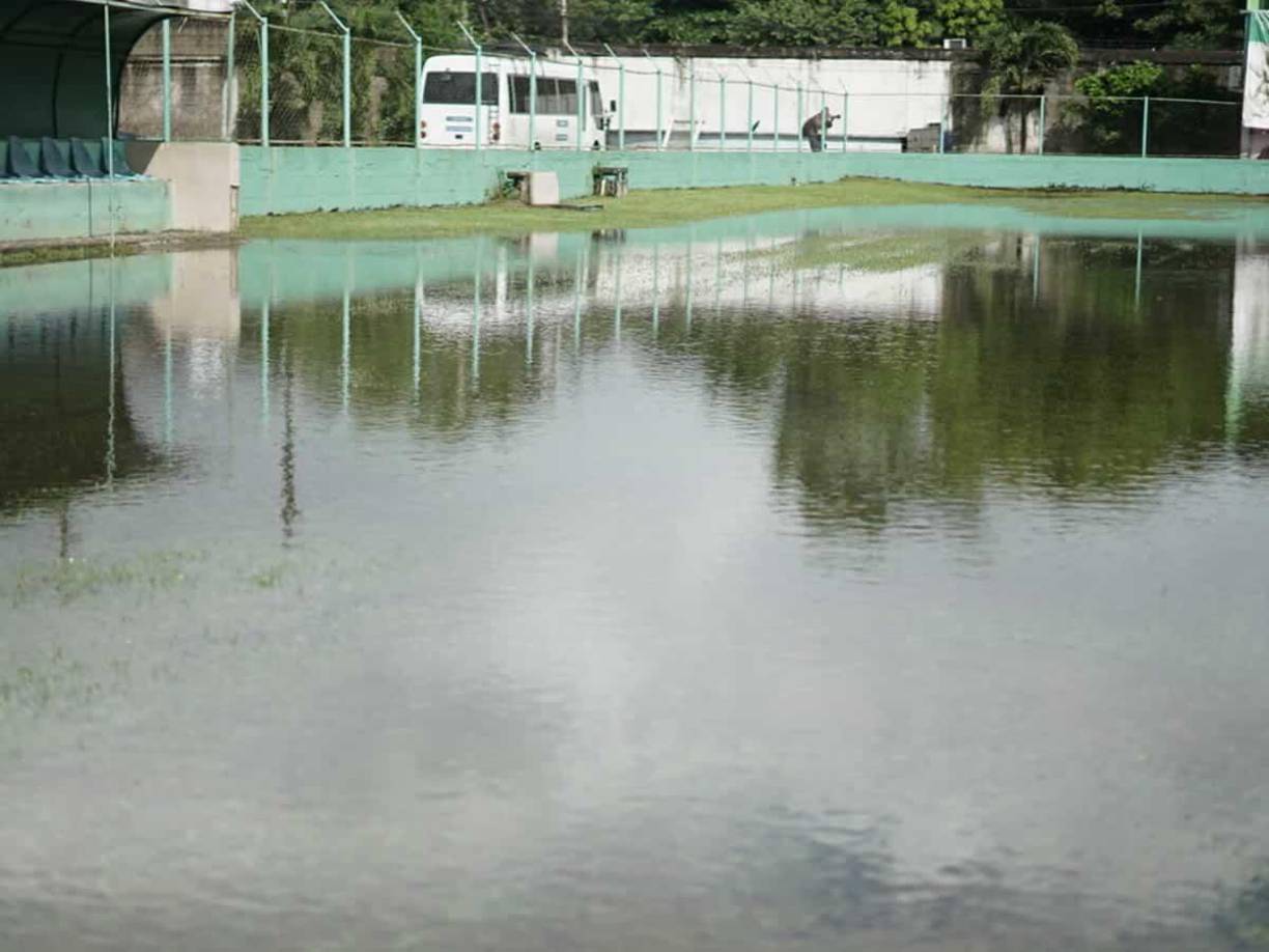 El problema de la inundación es visible y demuestra que el césped también tiene mucha altura a pocos más 24 horas para el inicio del encuentro.