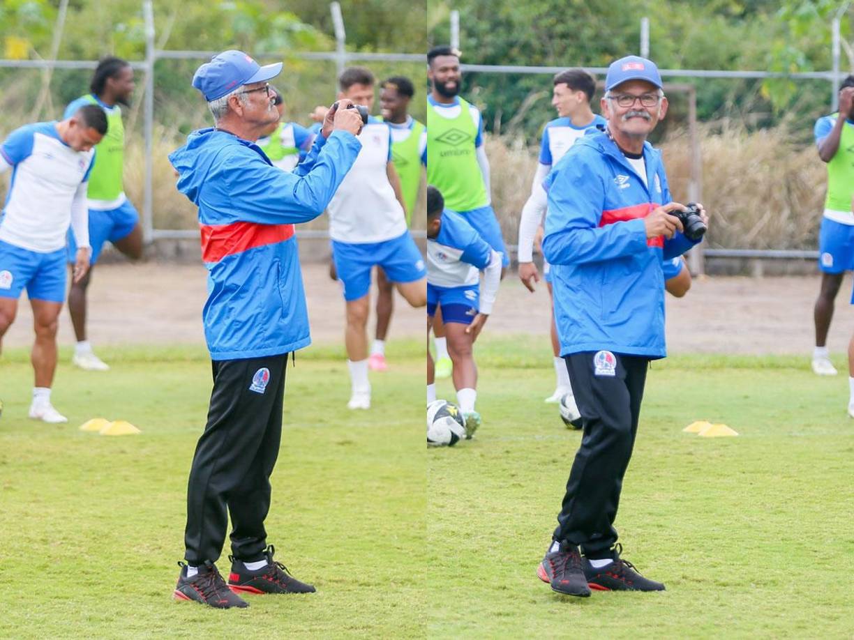 Visita especial. Don Tino, chofer del autobús designado del Olimpia, estuvo en la práctica y tomó varias fotos.