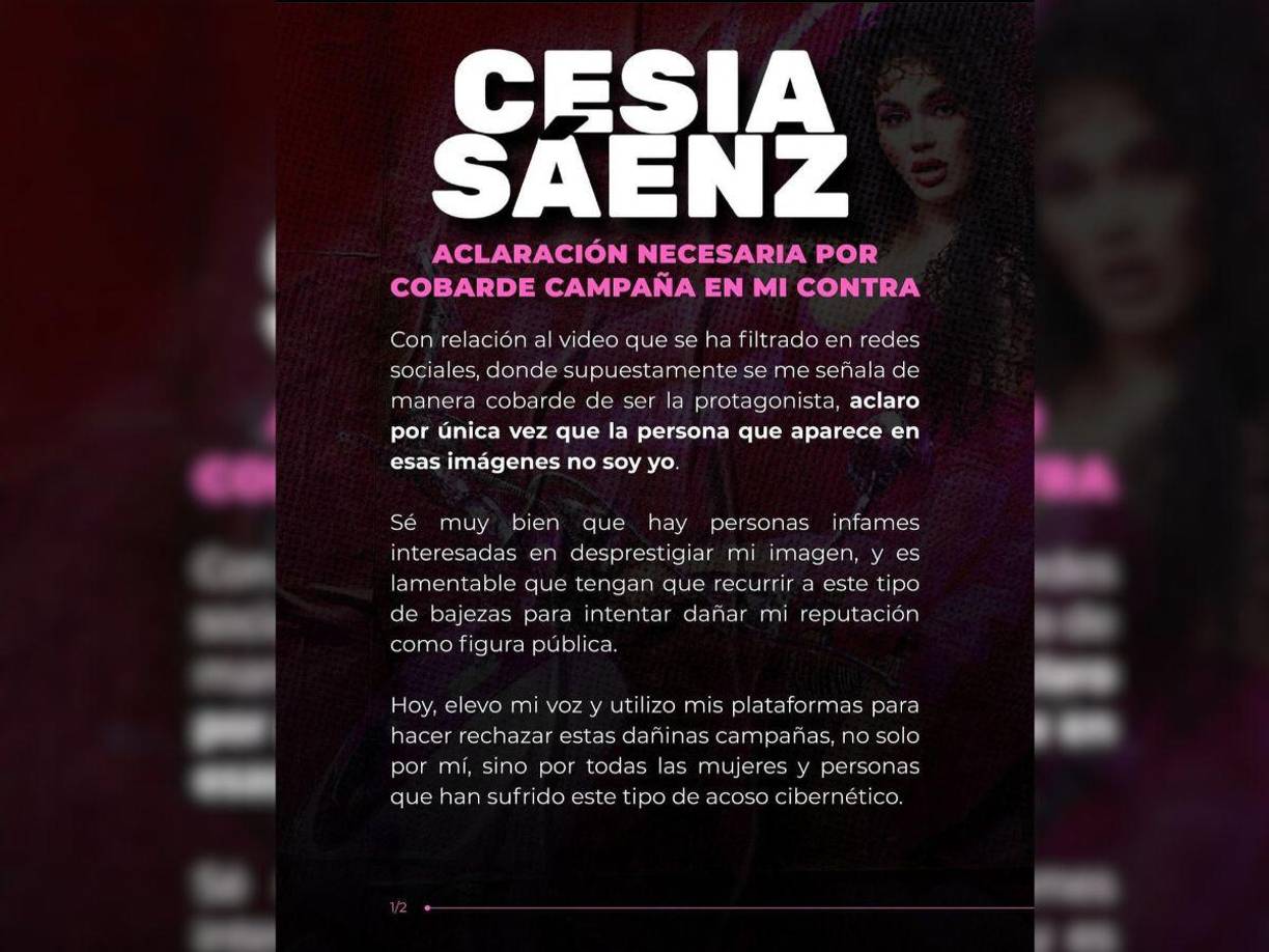 Posteriormente publicó un comunicado en el que niega por completo ser ella la del video, al tiempo que asegura que hay personas que pretenden desprestigiar su imagen. 