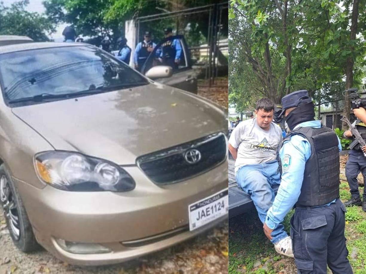 A la izquierda el auto decomisado, a la derecha el detenido que dijo que los llevaría hasta sus compinches.