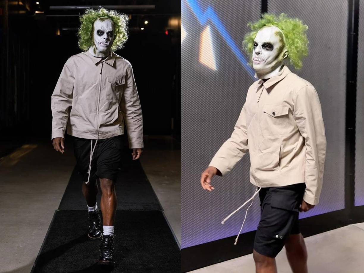 Collin Sexton, base escolta de los Utah Jazz, llegó al juego vs San Antonio Spurs con una mascara de Beetlejuice.