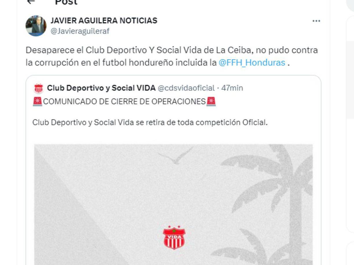 ”No pudo contra la corrupción en el fútbol hondureño”, fue el mensaje del periodista Javier Aguilera.