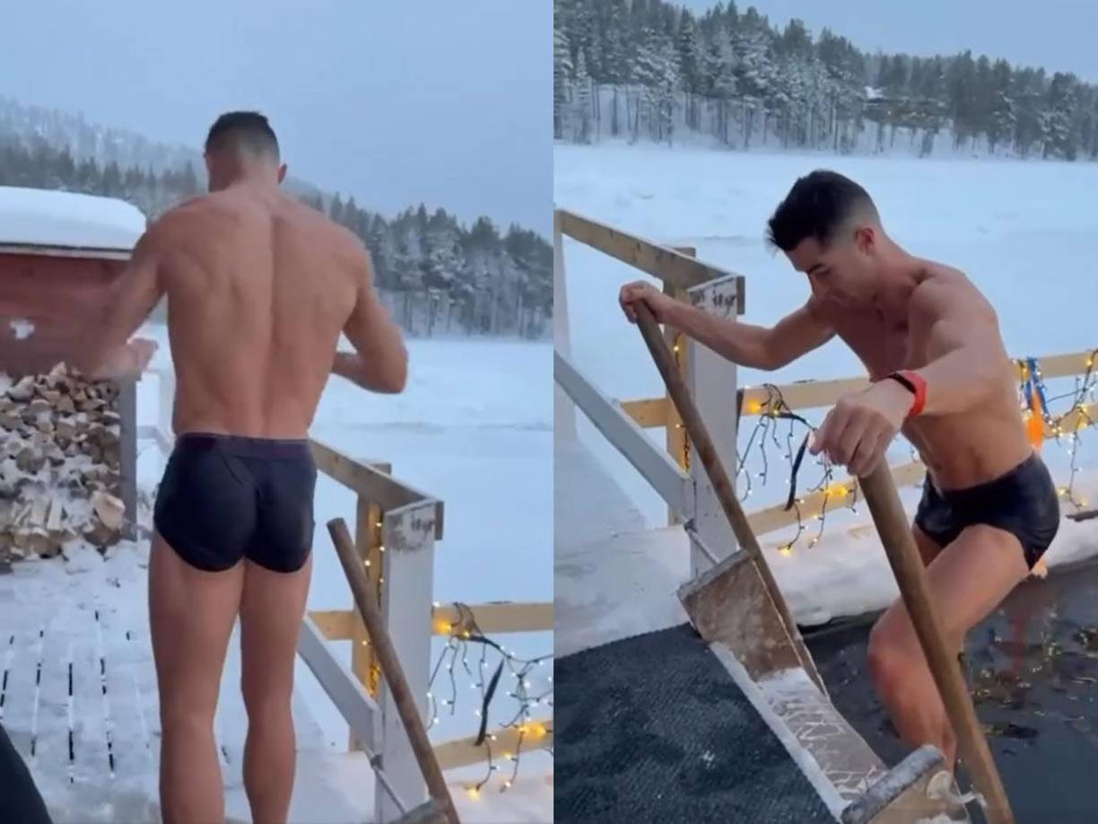 Cristiano Ronaldo estuvo unos segundos en el agua helada de la Polonia finlandesa.