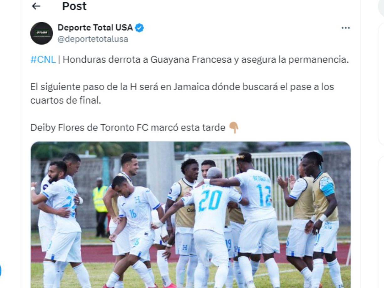 “Honduras derrota a Guayana Francesa y asegura la permanencia “, señaló Deporte Total. 