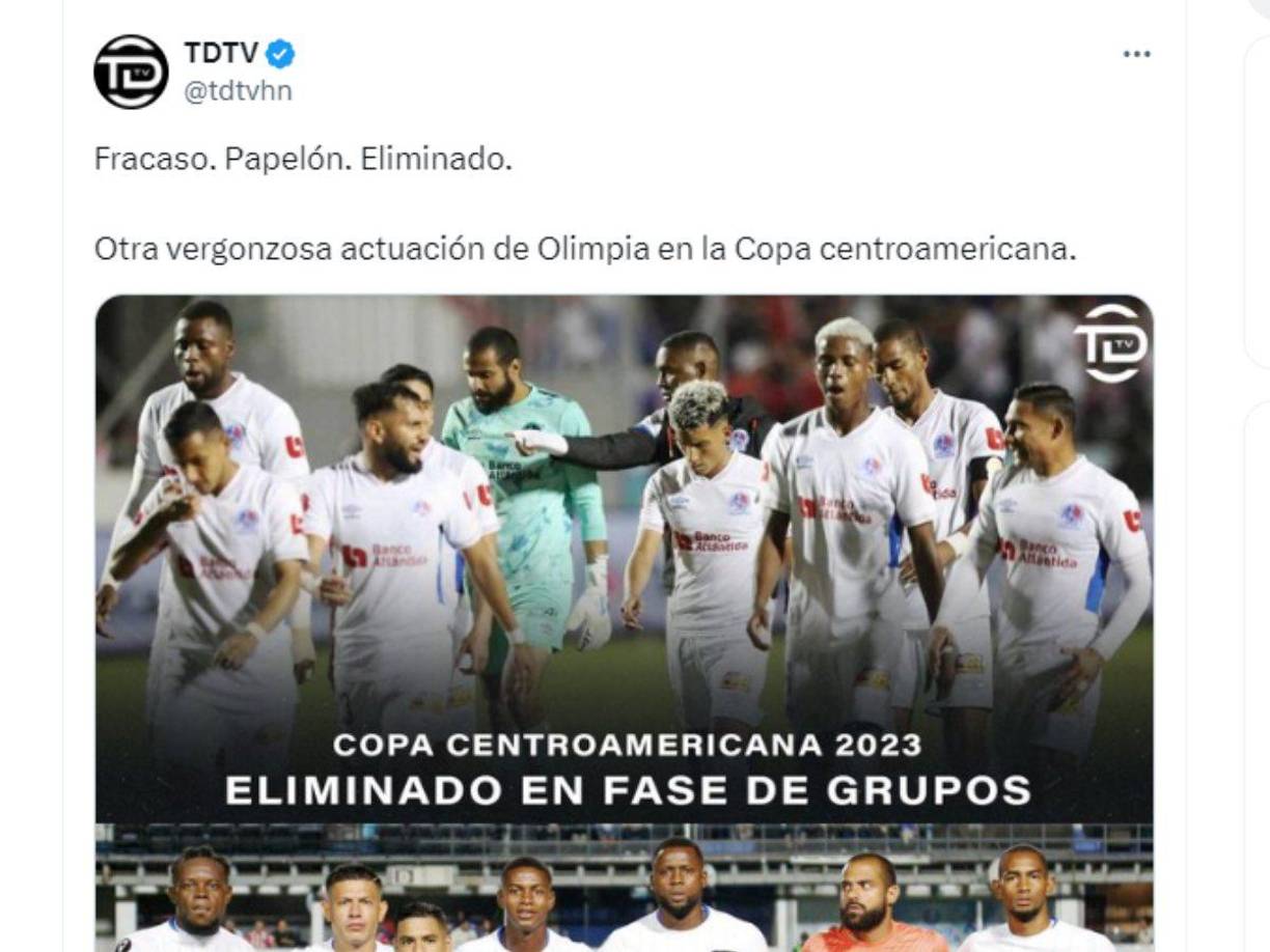 TDTV: “Fracaso, papelón y eliminado. Otra vergonzosa actuación de Olimpia en Copa Centroamericana.”