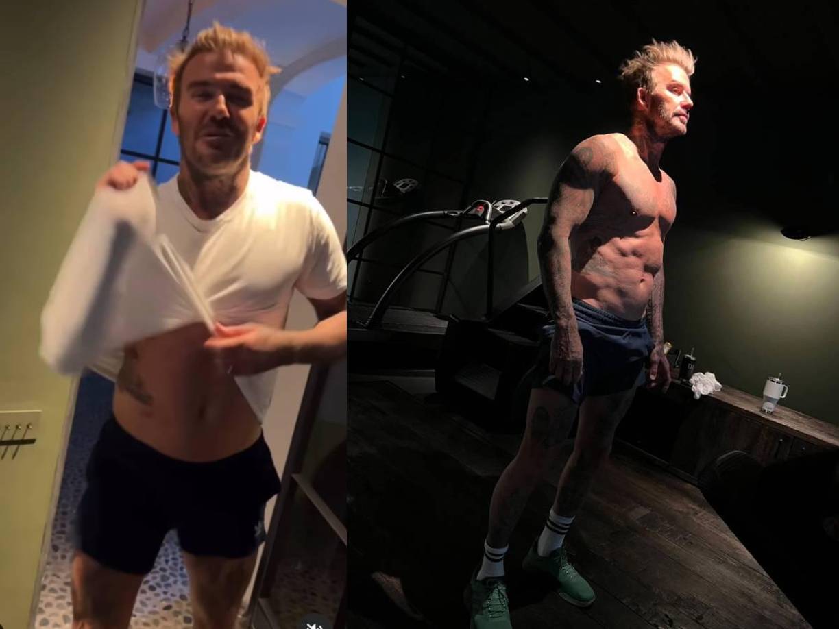 Al principio, Beckham se quita su camisa para mostrar sus abdominales y sacar a relucir la gran cantidad de tatuajes que tiene en su cuerpo.