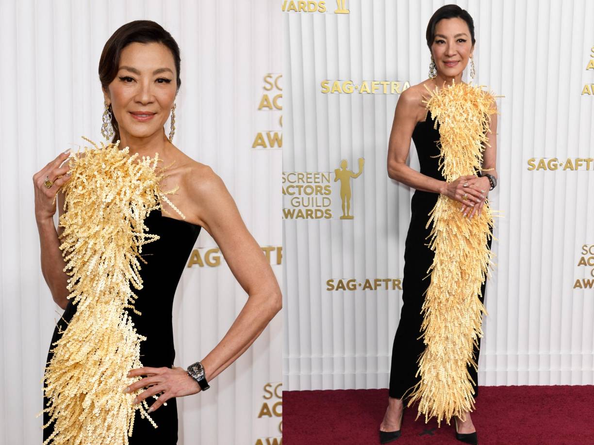 Michelle Yeoh. Nominada a Mejor Actriz por la película Everything Everywhere All at Once, la estrella lució una fantasía de Schiaparelli Alta Costura Primavera-Verano 2023.