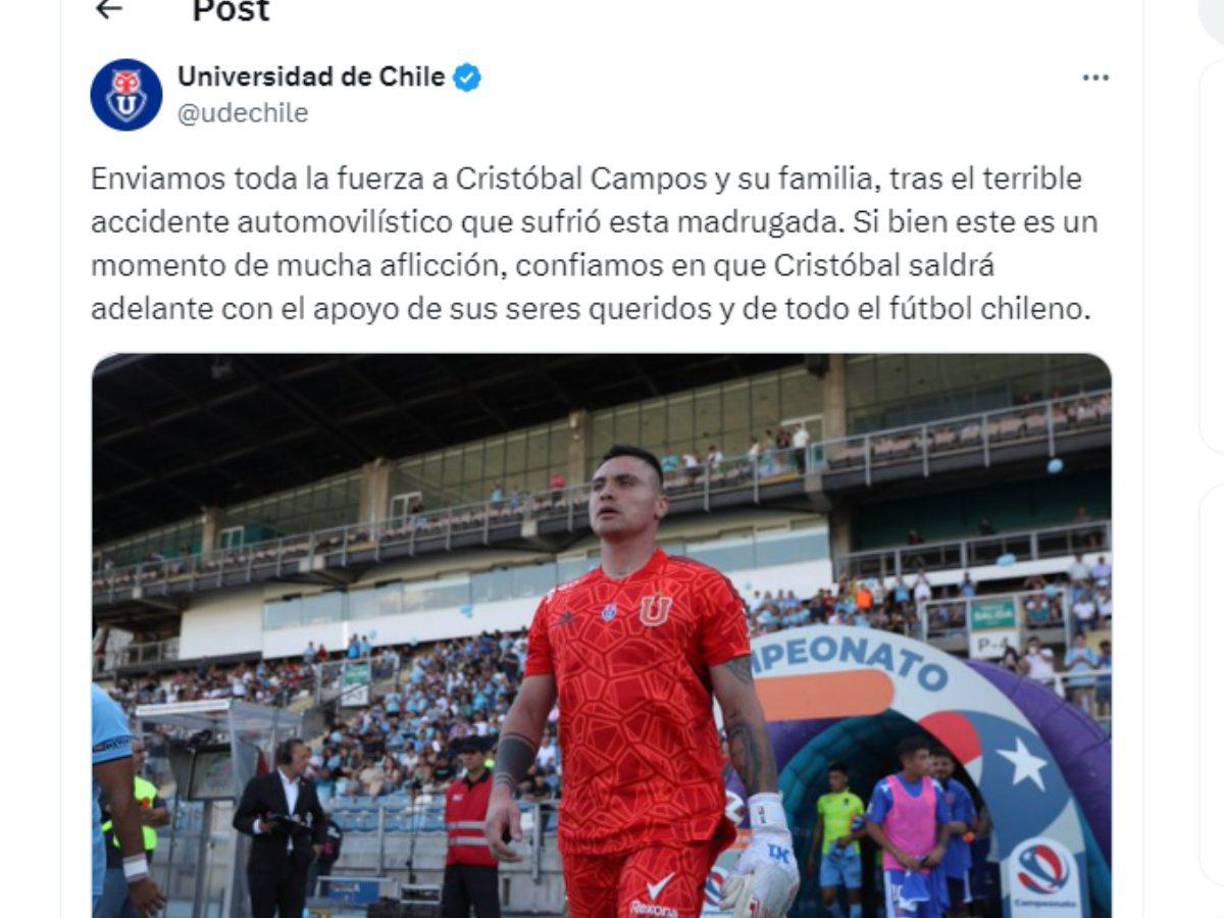 En redes sociales hay mucha consternación y mensajes de apoyo para Cristóbal Campos.