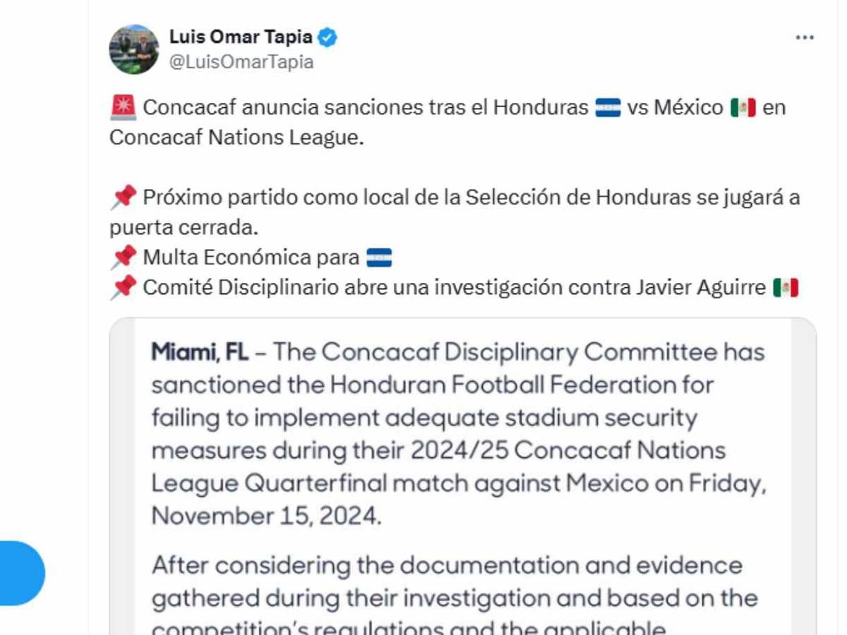 Prensa internacional se pronunció sobre el castigo a Honduras por parte de Concacaf. 