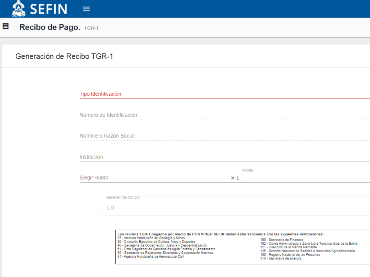 2. Debes ingresar al sitio web de la Tesorería de la República y descargar el TGR-1, el cual está marcado con el código 12120. Este tiene un costo de 150 Lempiras.