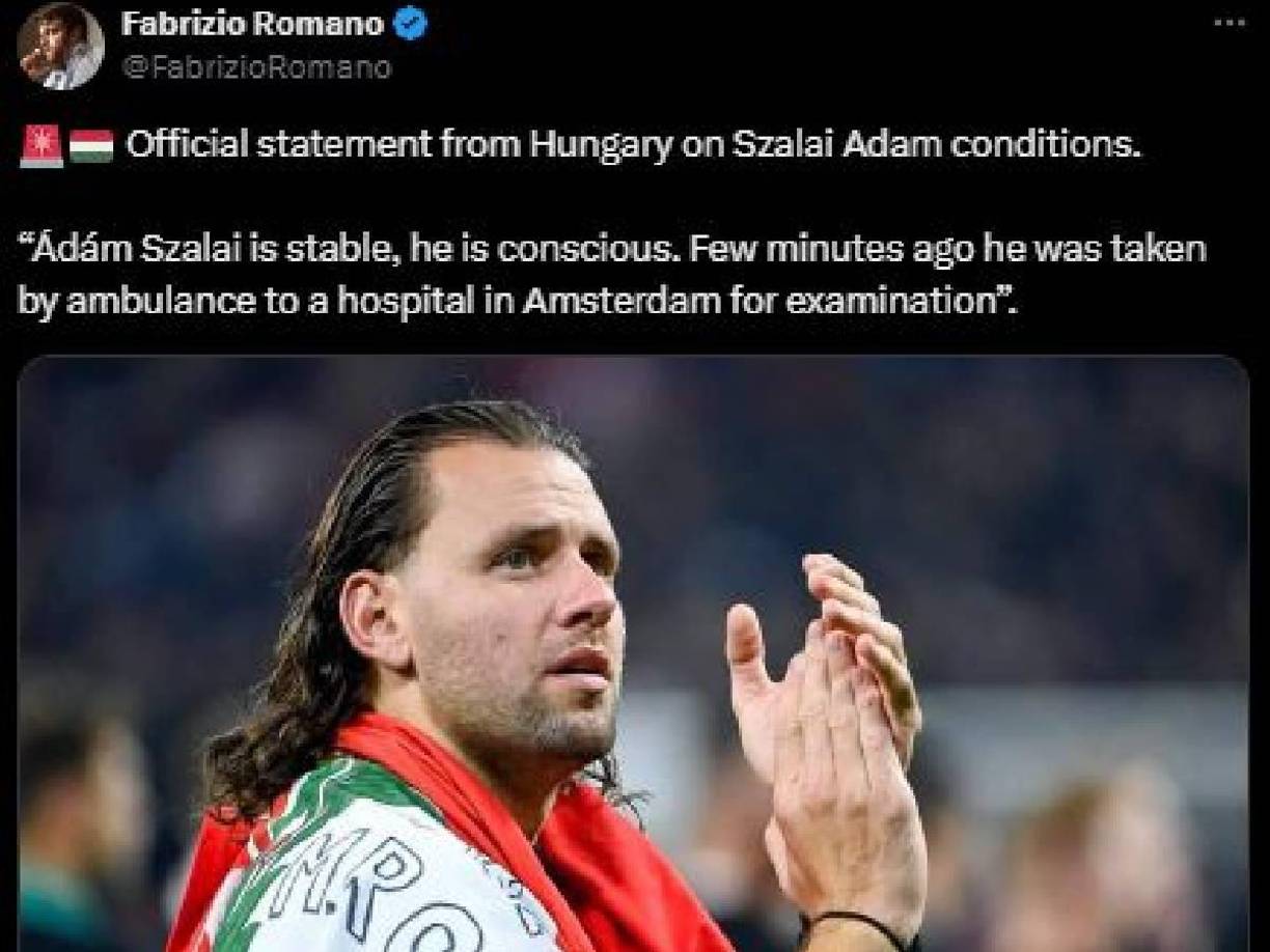 Algunos medios de comunicación húngaros recordaron que Szalai sufrió hace dos años una operación en la cabeza de la que se pudo recuperar, aunque poco después anunció su retirada del fútbol.