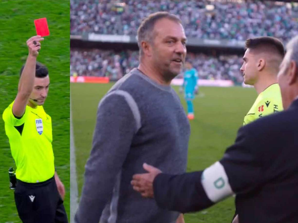 Hansi Flick reaccionó con tremenda bronca por la decisión del penal y el árbitro Alejandro Muñiz Ruiz le mostró tarjeta roja al entrenador alemán.