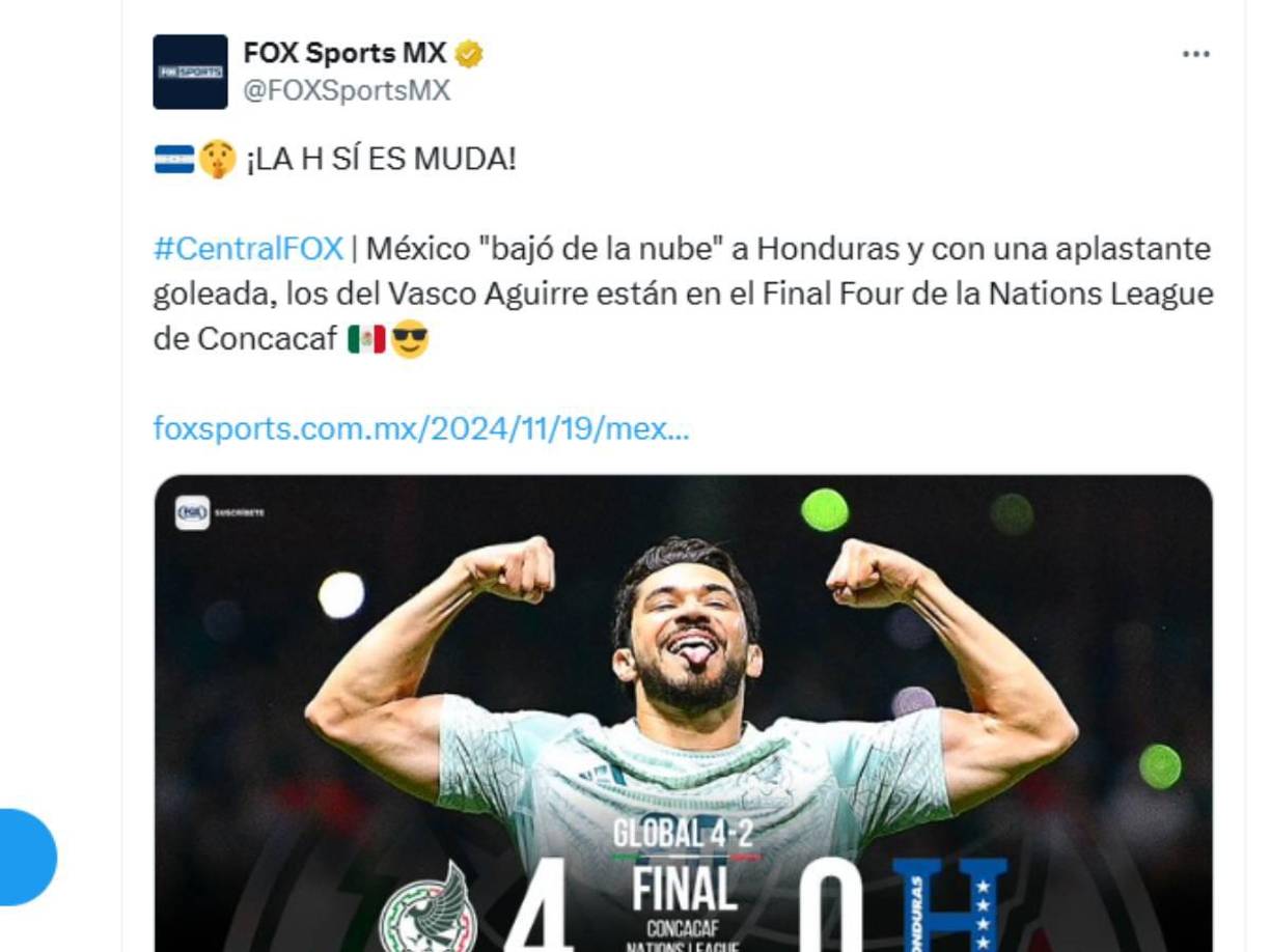 ”La H sí es muda”, fue el mensaje de burla de Fox Sports para la selección de Honduras. 