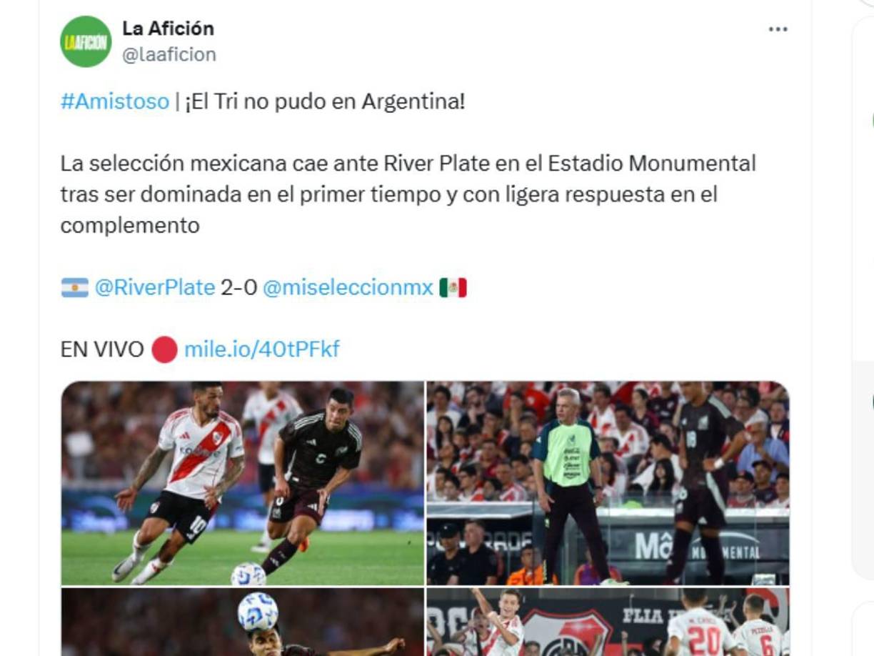 Prensa mexicana lamentó la caída de sus selección ante el River Plate.